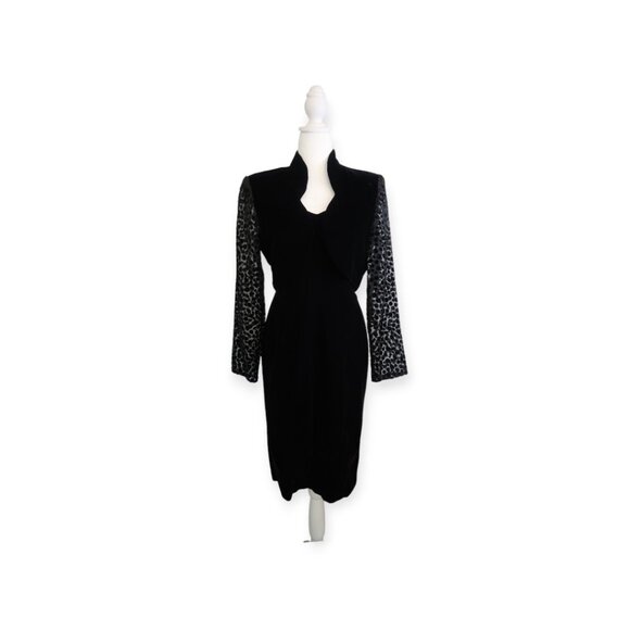 🖤 Vintage Niki Originals 2-piece Black Velvet Dress with Sheer Sleeve Jacket 🖤 - Picture 1 of 16